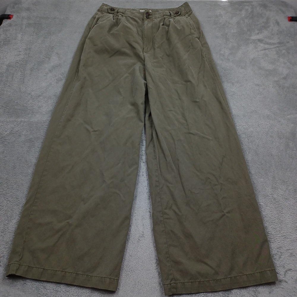 Madewell Pants Womens 8 Green Pleated Wide Leg Pockets Preppy Modern
